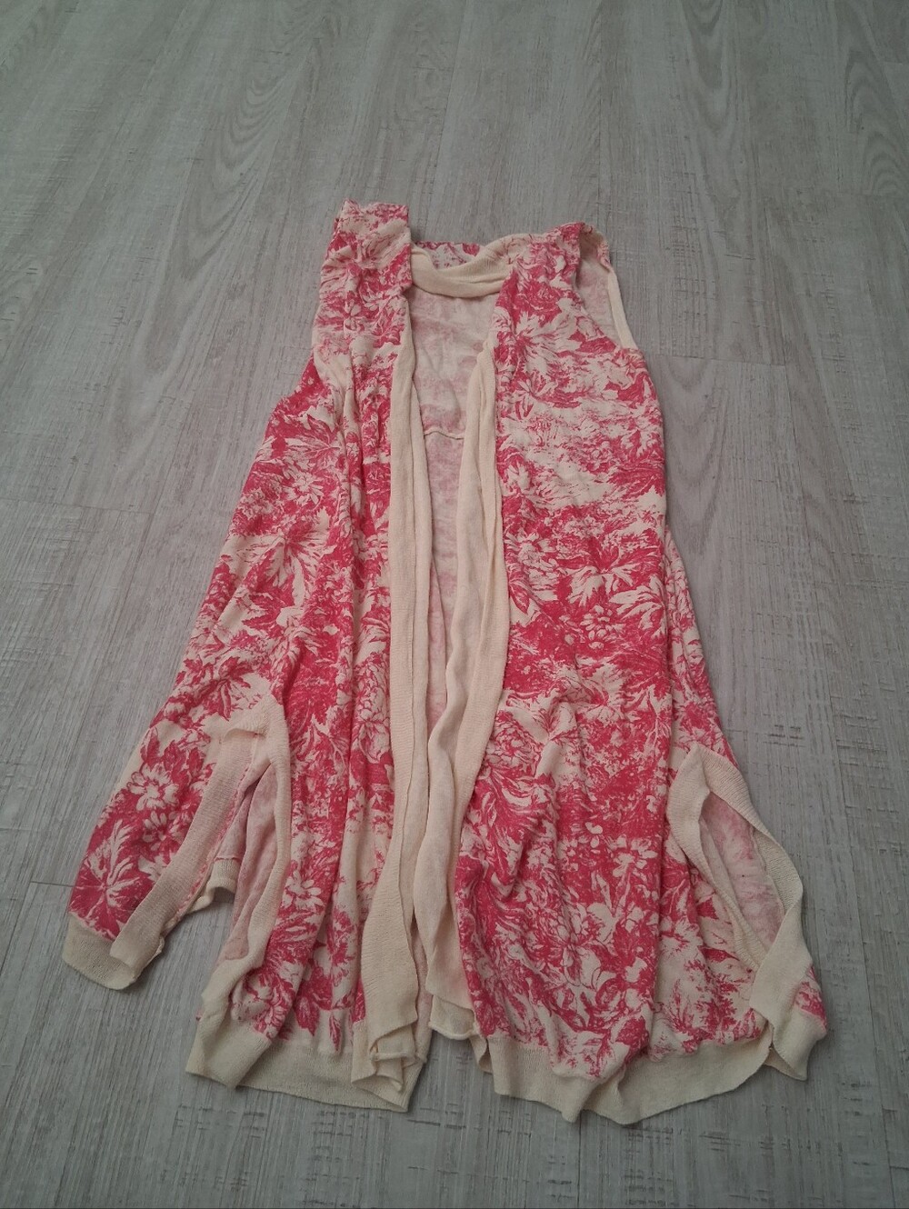 Anthropologie Guinevere Womens Pink Floral Cardigan Sweater Vest L Large Cotton